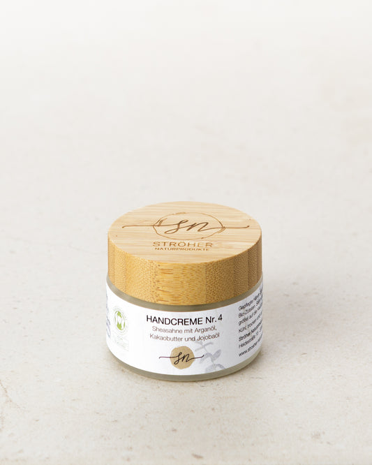 Natürliche Handcreme Nr. 4 ohne ätherische Öle in wiederverwendbarem Glasgefäß- Abbildung ohne Deko