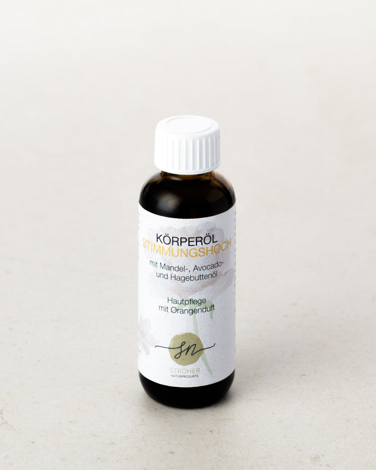 Natürliches Körperöl Stimmungshoch Hautpflege mit Orangenöl in widerverwendbarem Glasgefäß ohne Deko