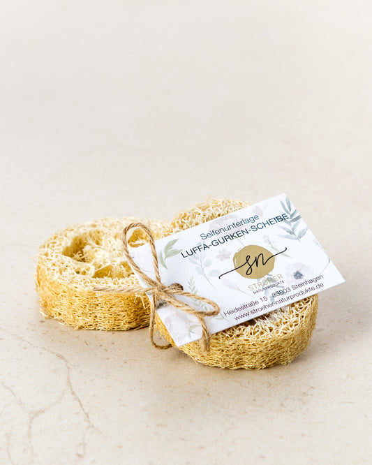 Luffa als Seifenunterlage ohne weiteren Dekoelementen mit Etikett